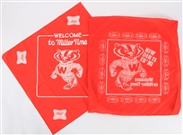 1980's-90's Wisconsin Badgers Memorabilia - Lot of 4 w/ Reversible Basketball Practice Jersey, Shorts & Miller High Life Bucky Bandanas