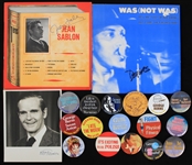 1980s-90s Jean Sablon Signed Record, Bill Proxmire Signed 8x10 Photo w/ Pinback Buttons (Lot of 18)(JSA) 
