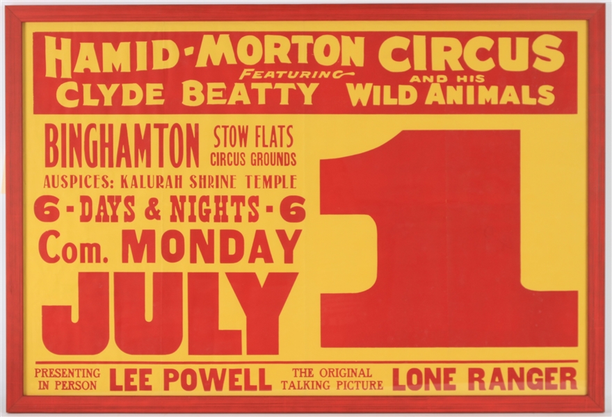 1940 Lee Powell The Lone Ranger 30x44 Framed Hamid-Morton Circus Poster 