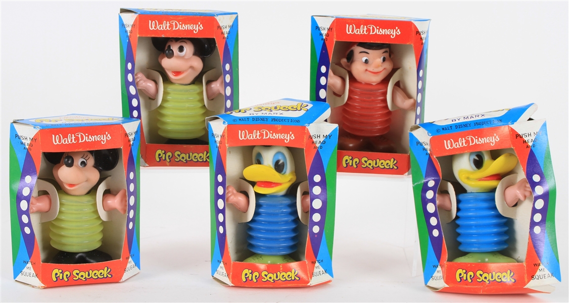 1970 Walt Disneys Pip Squeek 4" Figures by Marx Including Mickey & Minnie Mouse (Lot of 5) 