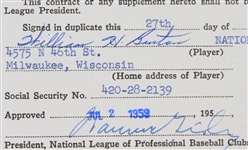 1959 Bill Bruton Milwaukee Braves Signed Uniform Player's Contract (JSA)