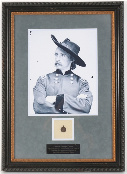 1869-70 General George Custer 20" x 28" Framed Display w/ Officers Cartridge Excavated Near Fort Hayes