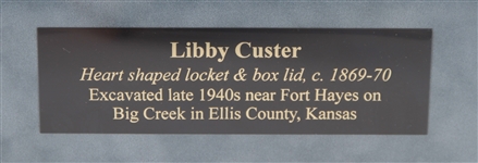1869-70 Libby Custer 20 x 28 Framed Display w/ Heart Shaped Locket & Box Lid Excavated Near Fort Hayes
