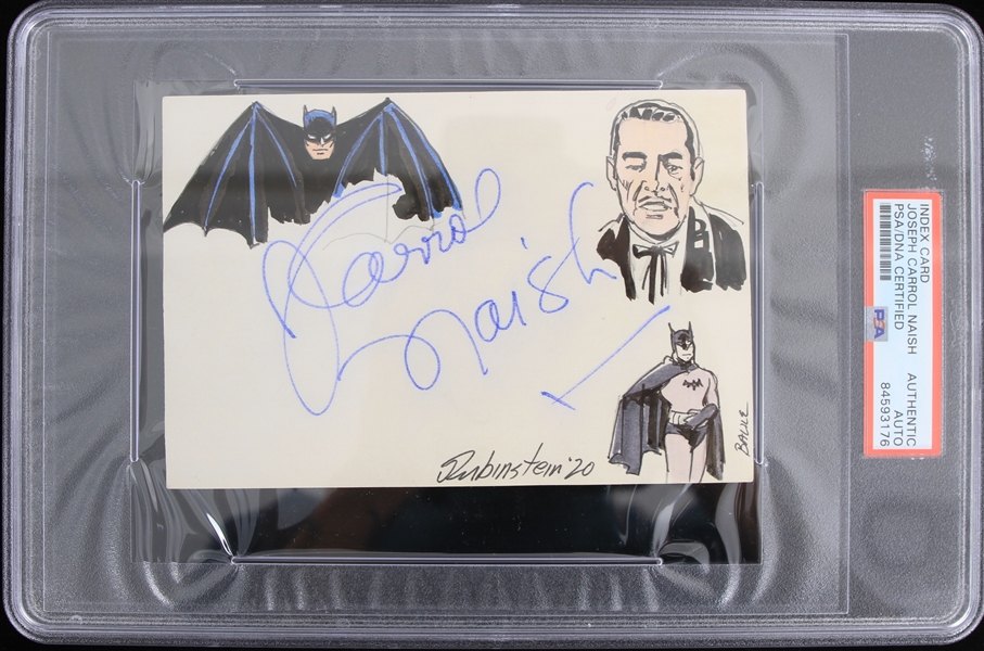 1943 Batman Joseph Carrol Naish Dr. Daka 4x6 Signed Sketch (PSA/DNA Slabbed) "Icon very first Batman Media Villian"