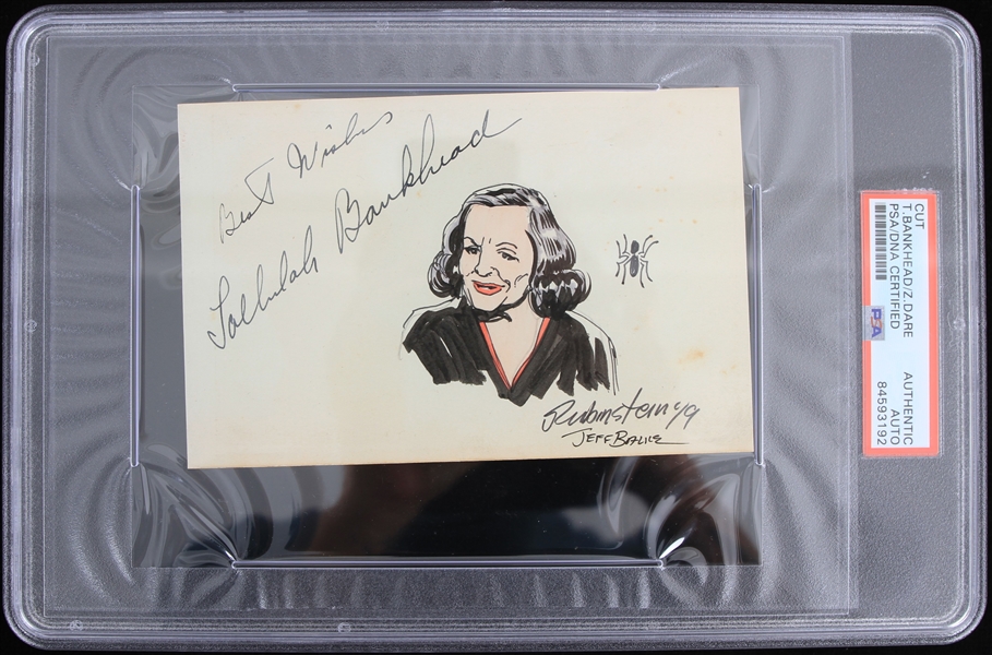 1966 Batan Tallulah Bankhead Black Widown Signed 4x6 Sketch (PSA/DNA Slabbed)
