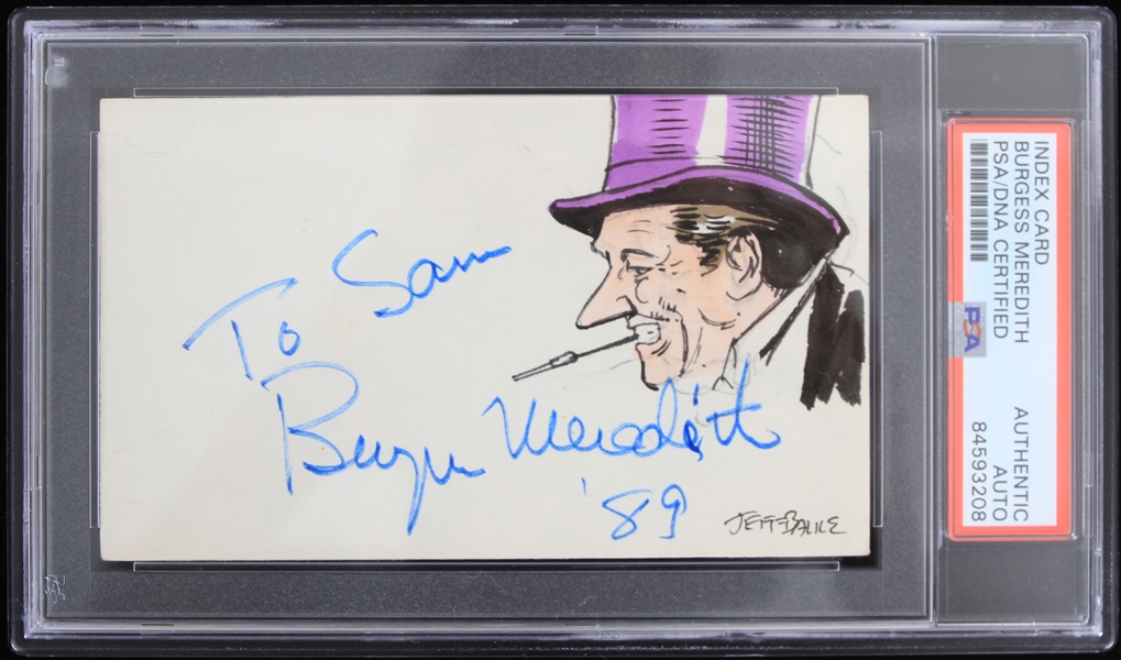 1966 Batman Burgess Meredith The Penguin Signed 3x5 Sketch (PSA/DNA Slabbed)