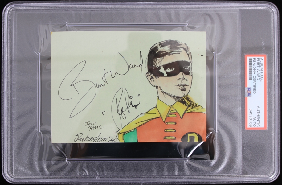 1966 Batman Burt Ward Robin Signed 4 x 5.5 Sketched Album Page (PSA/DNA Slabbed)