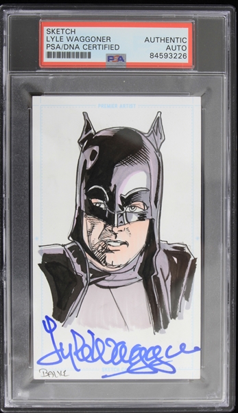 1966 Batman Screen Test Lyle Waggoner Batman Signed 3x5 Sketch (PSA/DNA Slabbed) 