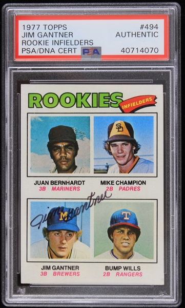 1977 Jim Gantner Milwaukee Brewers Signed Topps #494 Trading Card (PSA/DNA Slabbed)