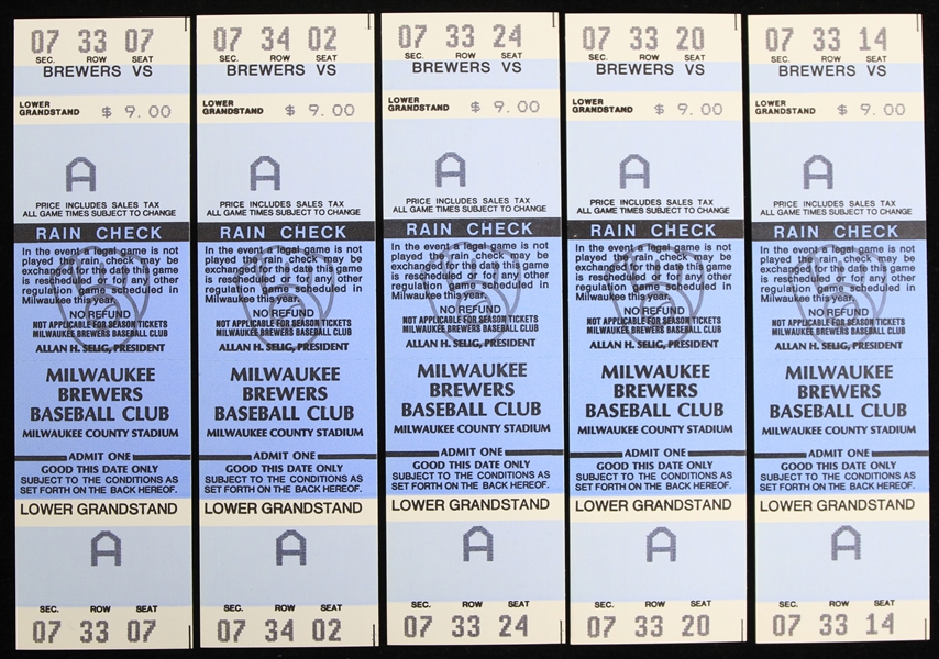 1980s Milwaukee Brewers County Stadium Full Tickets - Lot of 5