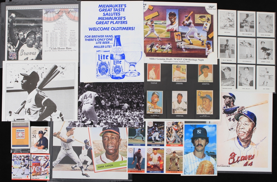 1970s-2000s Hank Aaron Milwaukee Braves Milwaukee Brewers Art Prints & Trading Cards - Lot of 75+