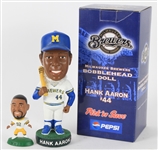 1997-2002 Hank Aaron Milwaukee Brewers MIB Bobblehead & Reggie White Green Bay Packers Headliners Figure - Lot of 2