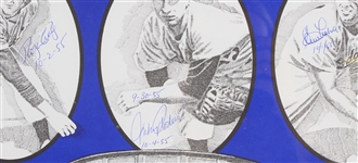 1955 Roger Craig Johnny Podres Clem Labine Brooklyn Dodgers Signed 20 x 24 Framed Lithograph (JSA)