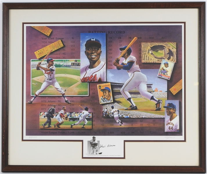 1993 Hank Aaron Milwaukee Braves Signed 26" x 30" Framed Lithograph (JSA)