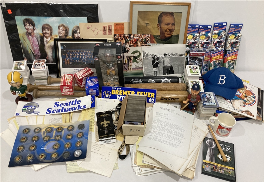 1960s-80s Topps Football Trading Cards, Milwaukee Brewers Paperwork, Photos, Bobbleheads and more (Lot of 125+)