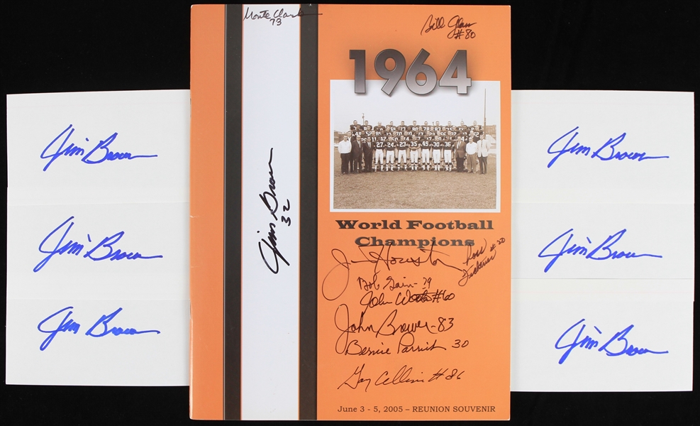 2005 Cleveland Browns Signed Program w/ Jim Brown Signed Index Cards (Lot of 7)(Bill Fleming Collection/Tracer Code)