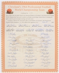 1964 Cleveland Browns Professional Football World Championship Team Signed 16x20 Certificate (Bill Fleming Collection/Tracer Code)