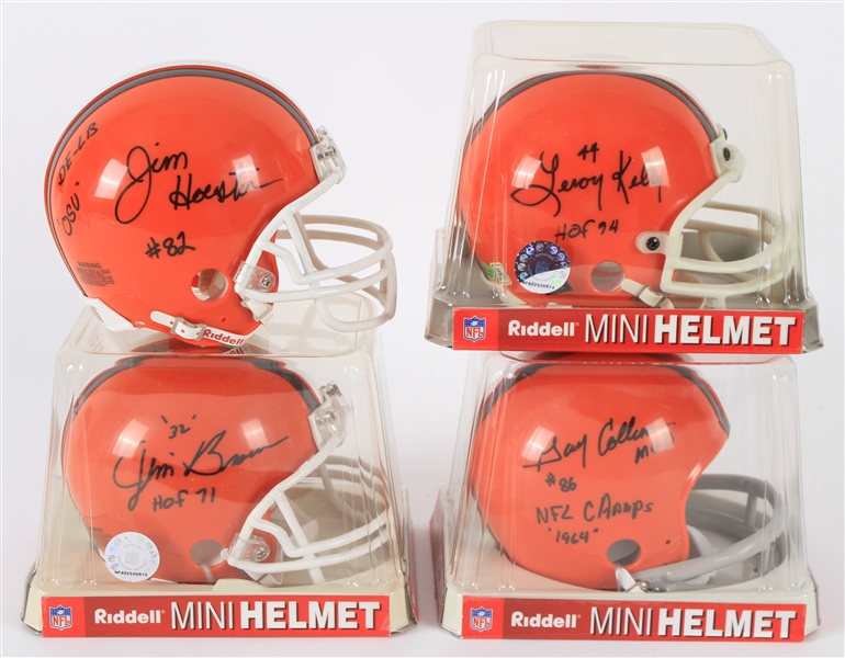 1995-2006 Cleveland Browns Signed Mini Helmets Including Jim Brown (Lot of 4) (Bill Fleming Collection/Tracer Code)
