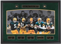 1990s-2000s Paul Hornung, Jim Taylor, Bart Starr, Brett Favre & Aaron Rodgers Green Bay Packers Titletown MVPs Signed 30x42 Framed Print (RoseArt COA)