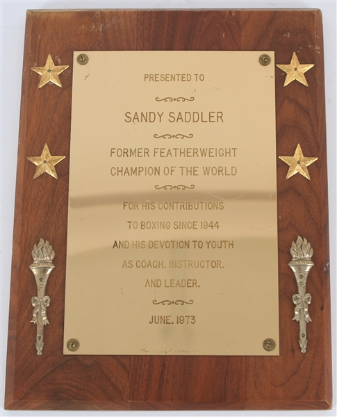 1973 Sandy Saddler World Featherweight Champion 9" x 12" Presentation Plaque