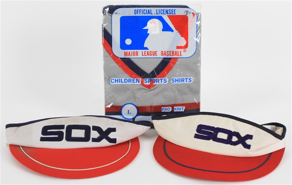 1980s Chicago White Sox Adjustable Visors & MIB Childrens Pro Knit Jersey - Lot of 3