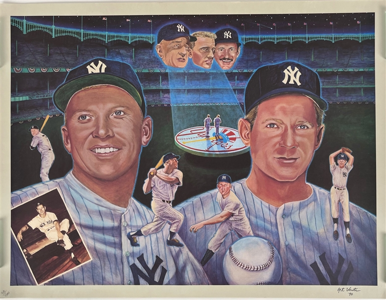 1990 Mickey Mantle Whitey Ford New York Yankees 24" x 32" Lithographs - Lot of 2