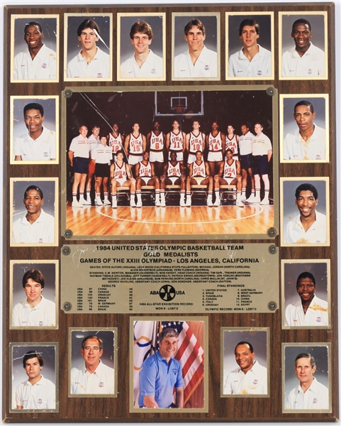 1984 XXIII Olympiad USA Basketball 16" x 20" Team & Player Photo Display w/ Michael Jordan, Patrick Ewing, Bobby Knight & More 