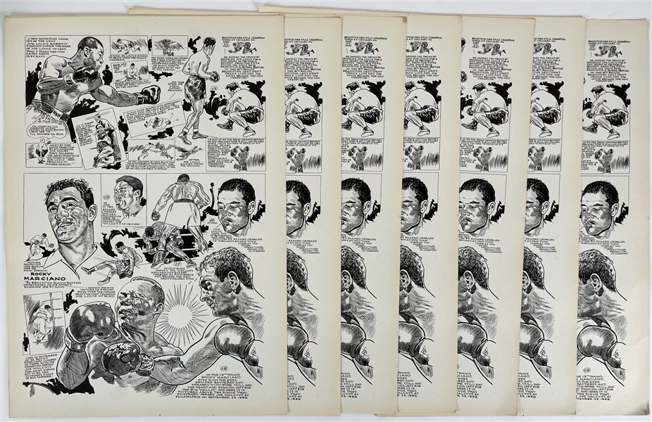 1952 Joe Louis Rocky Marciano World Heavyweight Champions 15.5" x 22" Illustration Panels - Lot of 6
