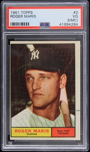 1961 Roger Maris New York Yankees Topps #2 Baseball Trading Card (PSA Slabbed VG 3 MC)