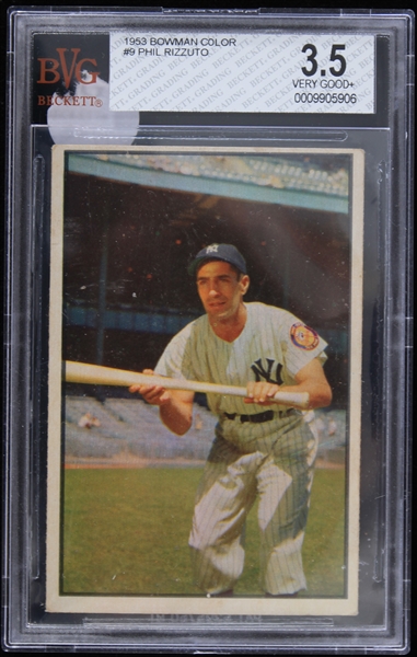 1953 Phil Rizzuto New York Yankees Bowman Color #9 Baseball Trading Card (BVG Slabbed 3.5 Very Good+)