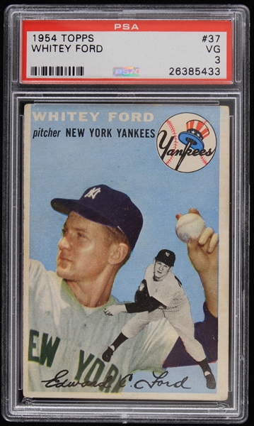 1954 Whitey Ford New York Yankees Topps #37 Baseball Trading Card (PSA Slabbed VG 3)