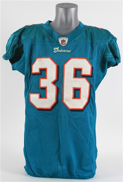 2010 Lousaka Polite Miami Dolphins Signed Game Worn Home Jersey (MEARS LOA & PSA/DNA)