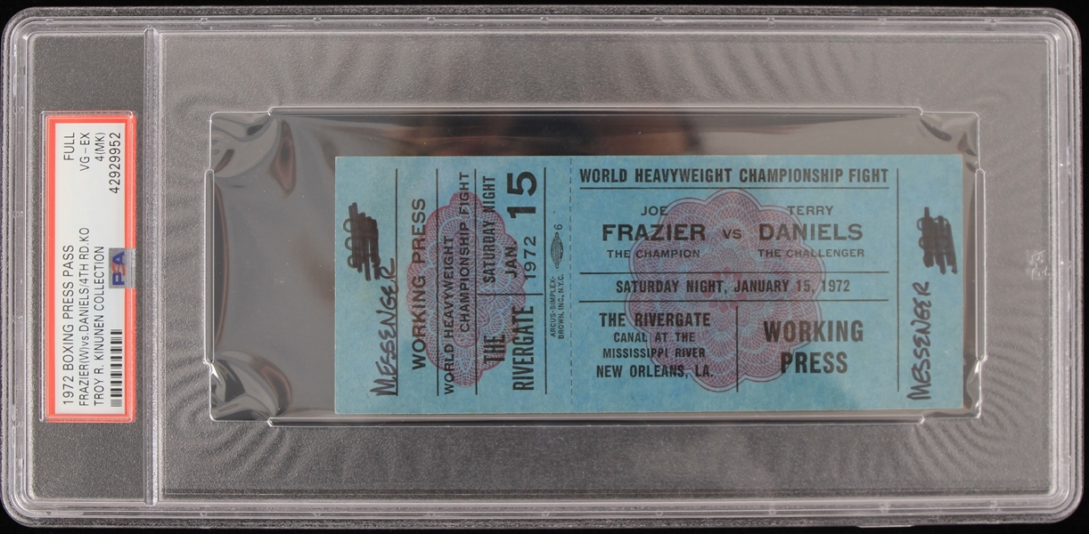 1972 Joe Frazier vs Terry Daniels Press Ticket (PSA Slabbed) (Troy Kinunen Collection)