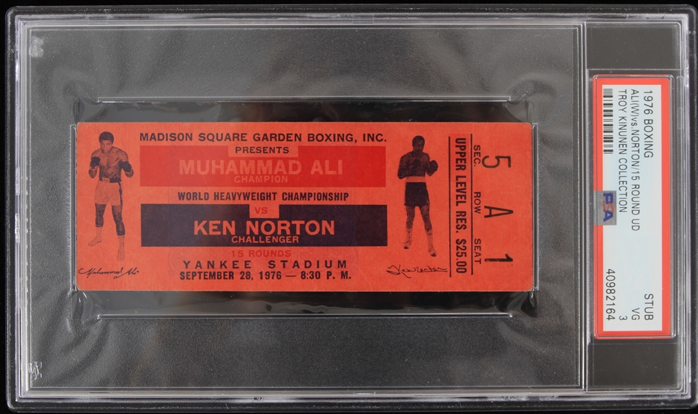 1976 Muhammad Ali vs Ken Norton Ticket Stub. (PSA Slabbed) (Troy Kinunen Collection)