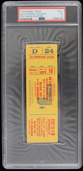 1973 Muhammad Ali vs Ken Norton Ticket Proof (PSA Slabbed) (Troy Kinunen Collection)