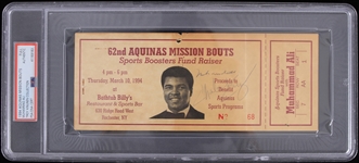1994 Muhammad Ali Aquinas Mission Bouts Autographed Fundraiser Ticket (PSA Slabbed) (Troy Kinunen Collection)