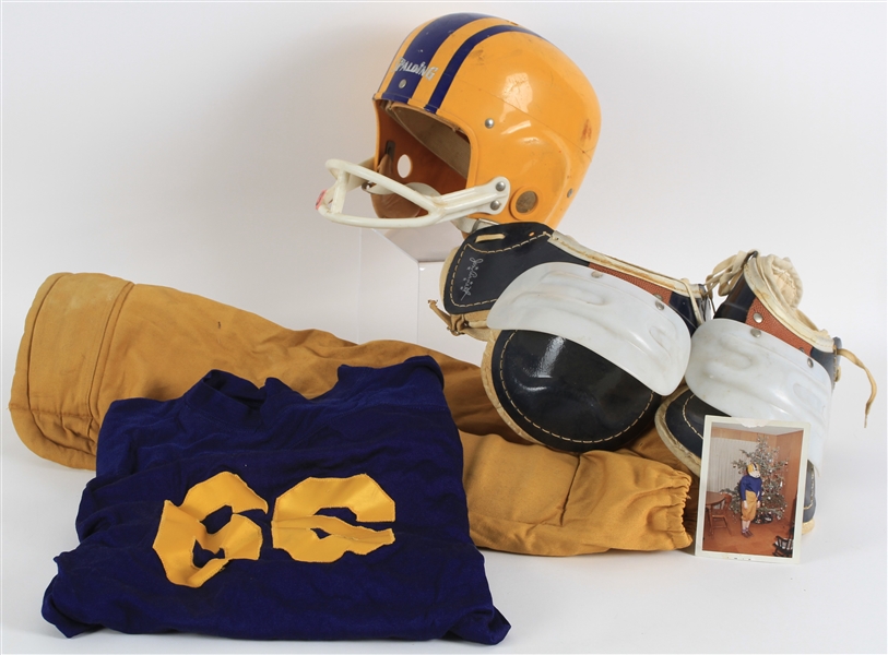 1961 Spalding Childrens Football Uniform w/ Jersey, Pants, Helmet, Shoulder Pads & X-Mas Morning Snapshot