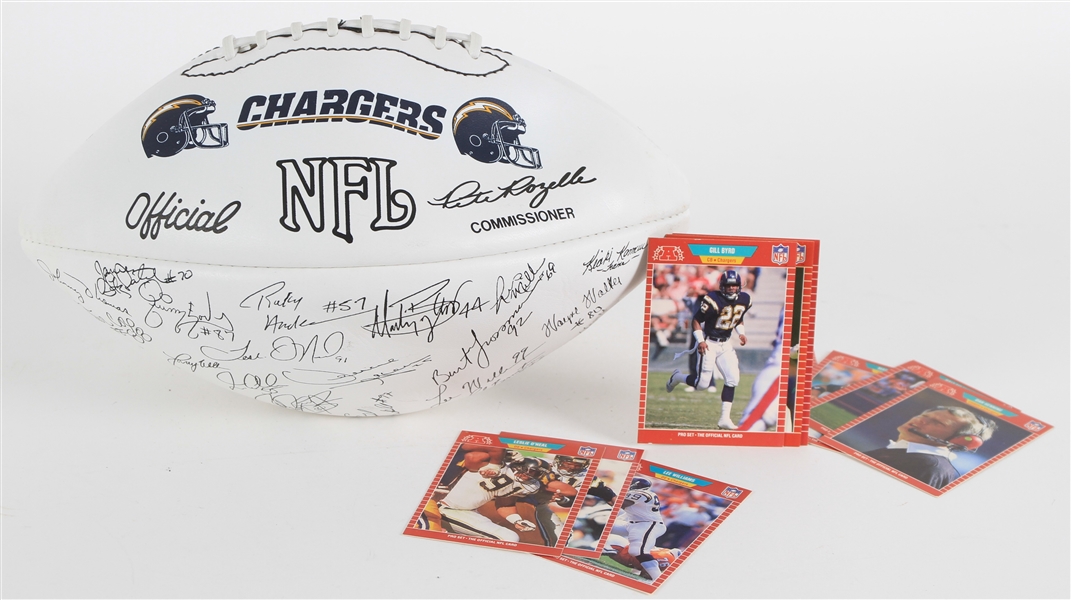 1980s-90s San Diego Chargers Memorabilia - Lot of 14 w/ Facsimile Signed Football & Trading Cards