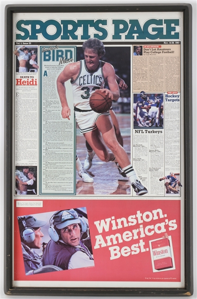 1983 Larry Bird Boston Celtics 24x39 Framed Sports Page Vol. 1 Issue 23 