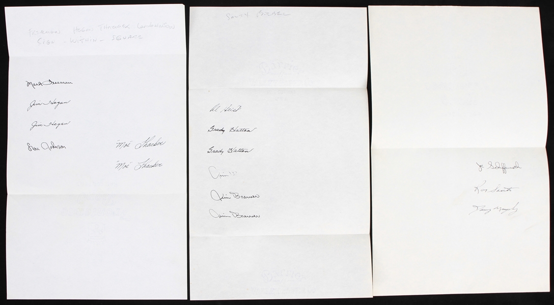 1960s Multi Signed 8.5" x 14" Sheets - Lot of 3 w/ 14 Signatures Including Ron Santo, Jim Brewer, Jim Hegan & More (JSA)