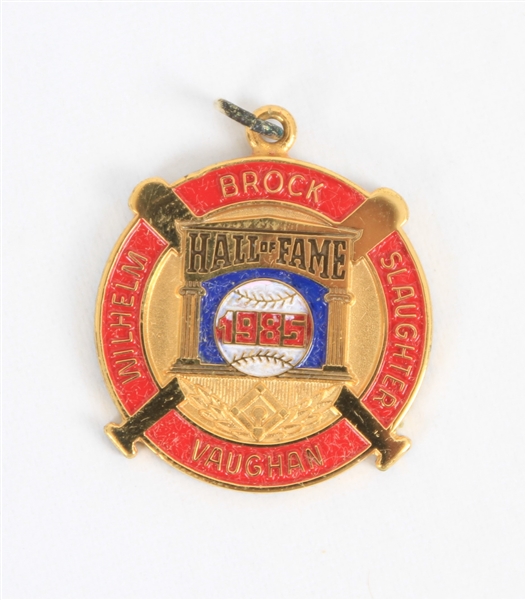 1985 Hall of Fame Brock / Slaughter / Vaughan / Wilhelm 1" Press Pin Charm
