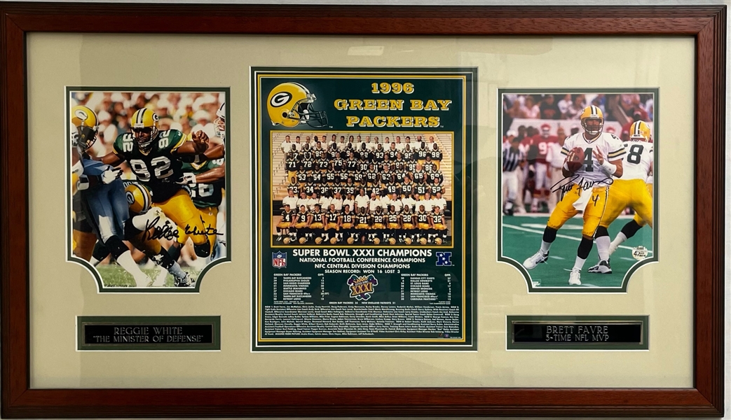 1996 Reggie White Brett Favre Green Bay Packers Signed  20" x 35" Framed Super Bowl Champions Display (JSA)