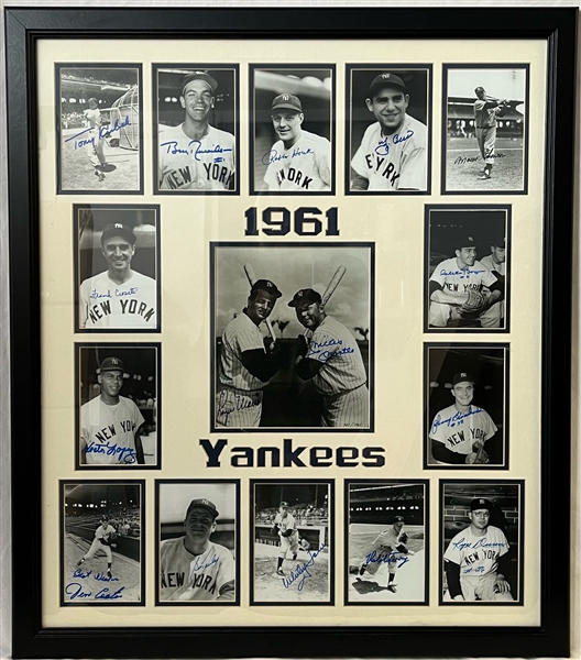 1961 New York Yankees Multi  27" x 31" Framed Photo Display w/ 16 Facsimile Signatures Including Mickey Mantle, Roger Maris, Yogi Berra, Whitey Ford & More 