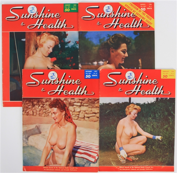 1957-58 Sunshine & Health Official Journal of the National Nudist Council Magazines - Lot of 4