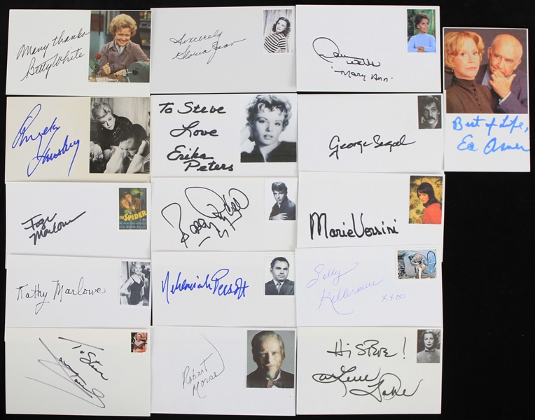 1990s-2000s Actors Actresses Musicians Entertainers Signed Index Cards - Lot of 35 w/ Betty White, Angela Lansbury, Mary Tyler Moore, Loretta Lynn, Ivana Trump & More (JSA)