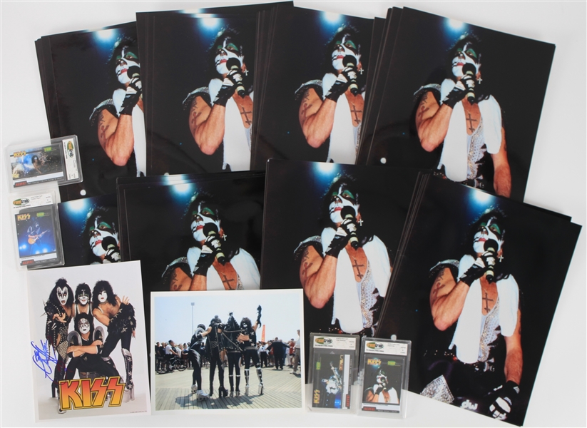 2000s KISS Memorabilia Collection - Lot of 101 w/ Peter Criss 11" x 14" Photos, Slabbed Tracercode Cards & Gene Simmons Signed Photo (JSA)
