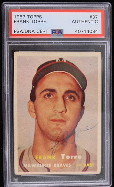 1957 Frank Torre Milwaukee Braves Signed Topps #37 Trading Card (PSA/DNA Slabbed)