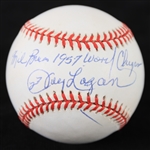 1994-1999 Johnny Logan Milwaukee Braves Signed ONL Baseball *JSA* w/  Milw Braves 1957 World Champs inscription
