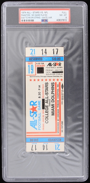 1974 All-Stars vs NFL Phantom No Game Played Due to NFLPA Strike Full Ticket (PSA NM-MT 8) 