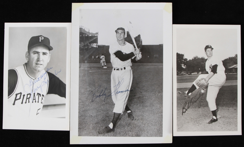 1950s Bobby Thomson New York Giants, Jerry Lynch Pittsburgh Pirates Signed 5x7 Photo & Postcards (Lot of 3)(JSA)